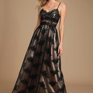 Lulus Utter Elegance Black Embroidered Lace Maxi Dress